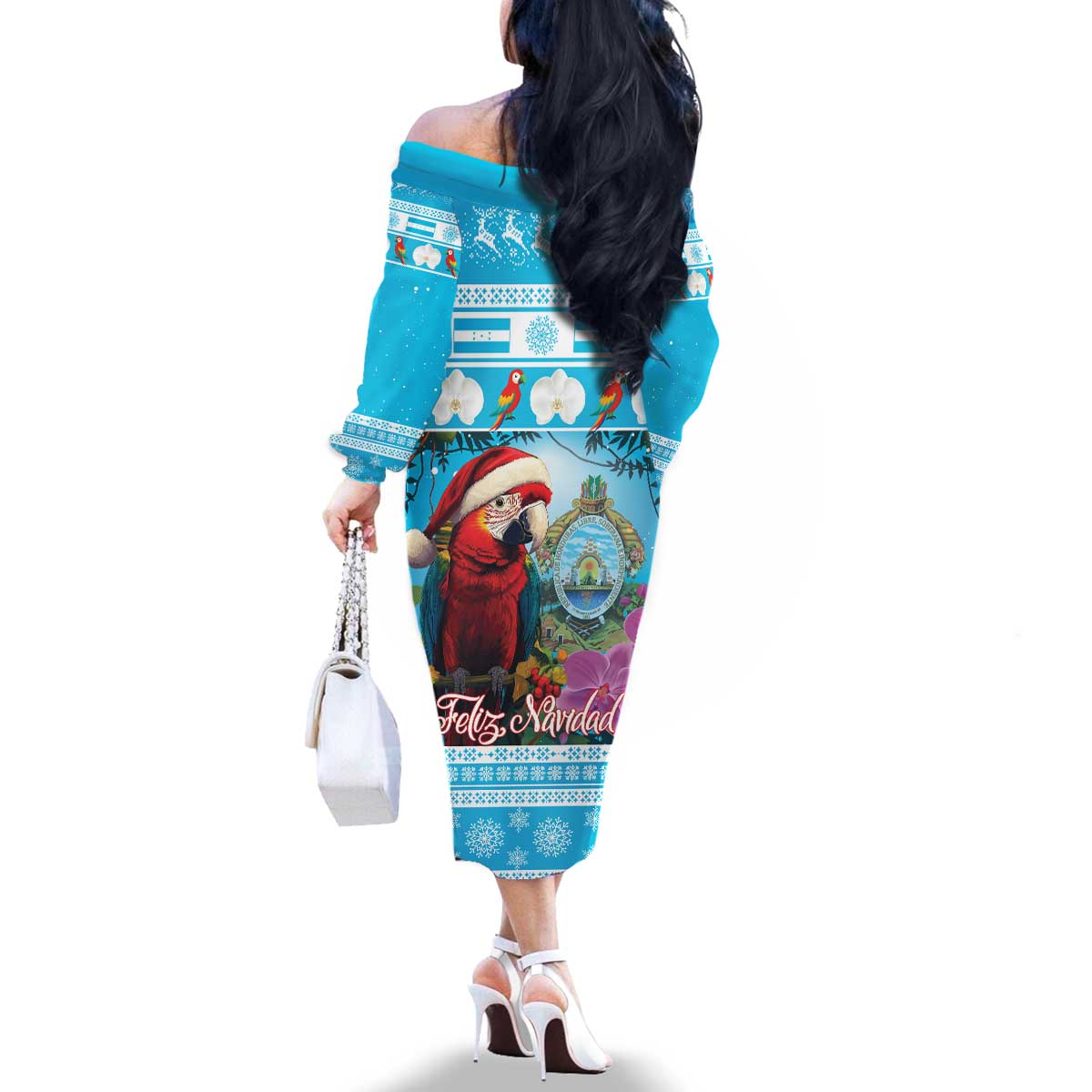 Honduras Christmas Family Matching Off The Shoulder Long Sleeve Dress and Hawaiian Shirt Scarlet Macaw With Feliz Navidad - Wonder Print Shop