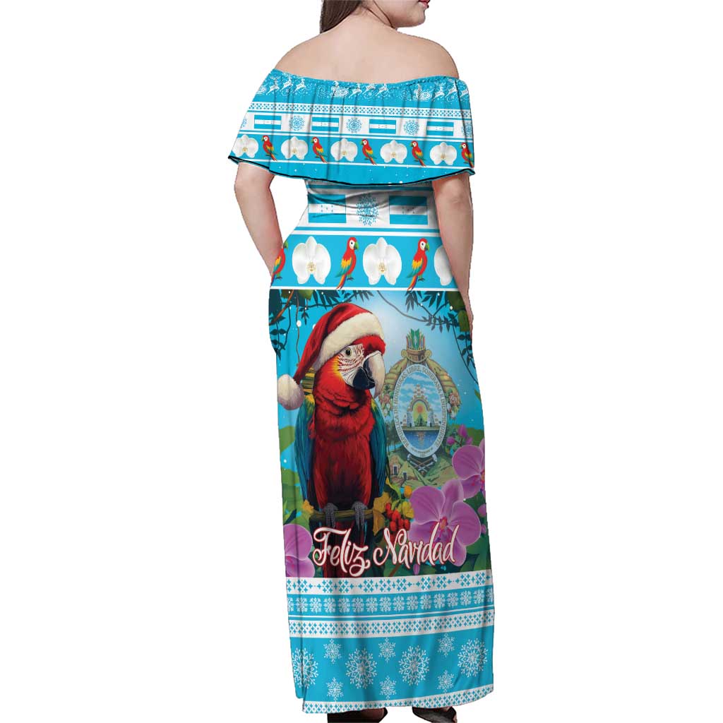 Honduras Christmas Family Matching Off Shoulder Maxi Dress and Hawaiian Shirt Scarlet Macaw With Feliz Navidad - Wonder Print Shop
