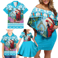Honduras Christmas Family Matching Off Shoulder Short Dress and Hawaiian Shirt Scarlet Macaw With Feliz Navidad - Wonder Print Shop