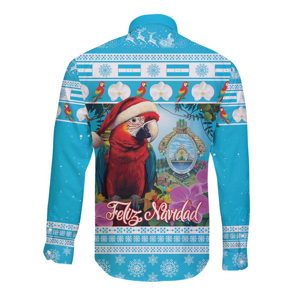 Honduras Christmas Long Sleeve Button Shirt Scarlet Macaw With Feliz Navidad - Wonder Print Shop