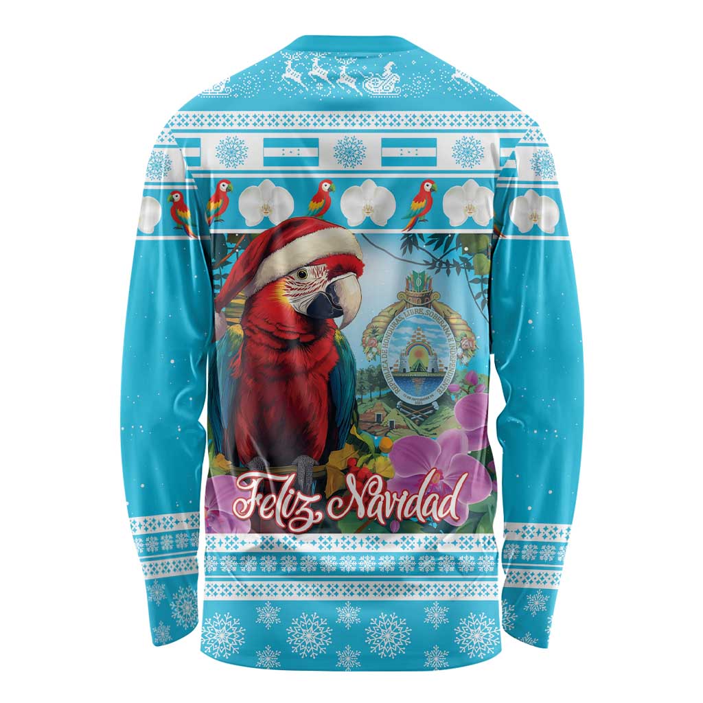 Honduras Christmas Long Sleeve Shirt Scarlet Macaw With Feliz Navidad - Wonder Print Shop