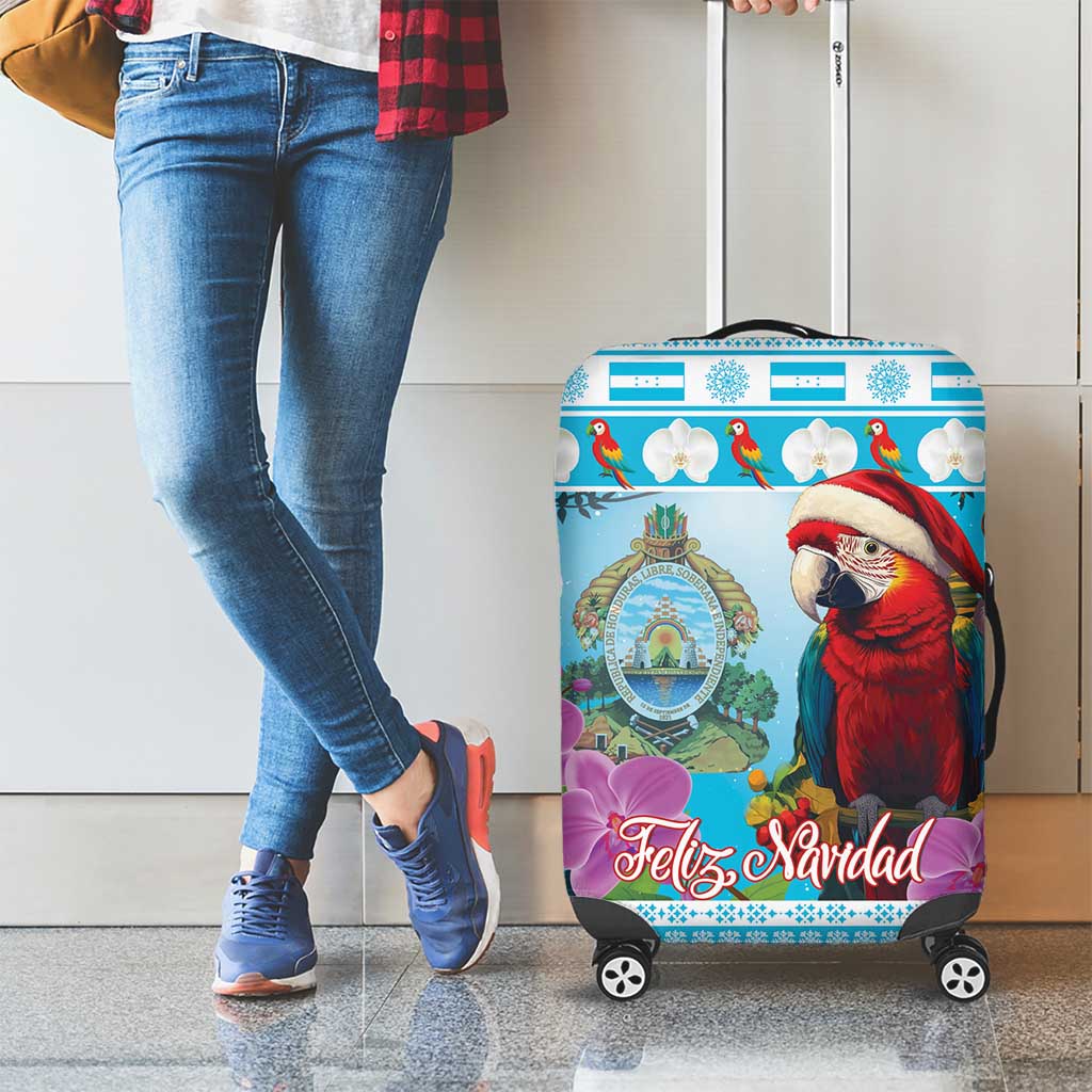 Honduras Christmas Luggage Cover Scarlet Macaw With Feliz Navidad - Wonder Print Shop