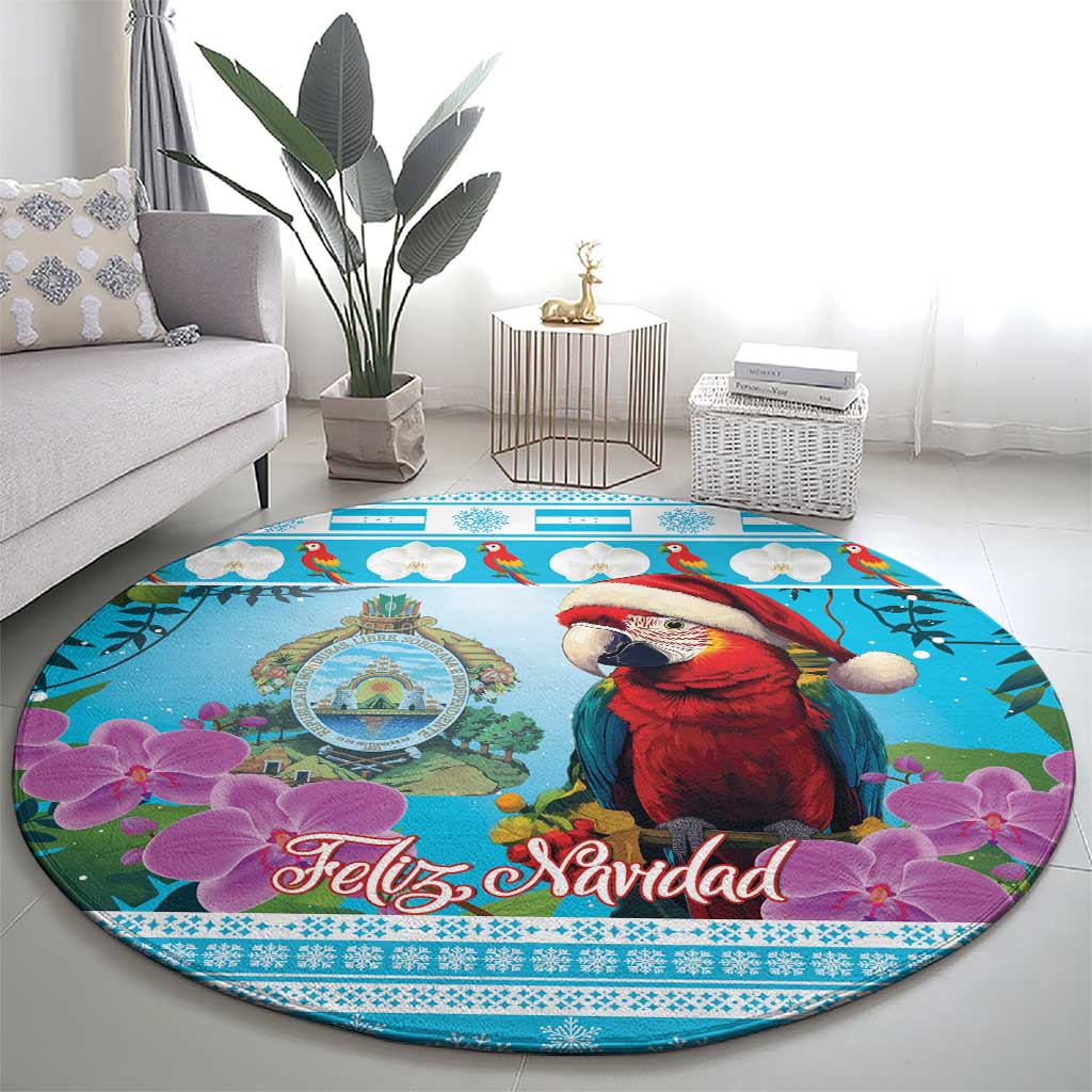 Honduras Christmas Round Carpet Scarlet Macaw With Feliz Navidad