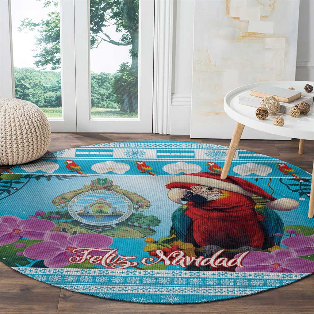 Honduras Christmas Round Carpet Scarlet Macaw With Feliz Navidad
