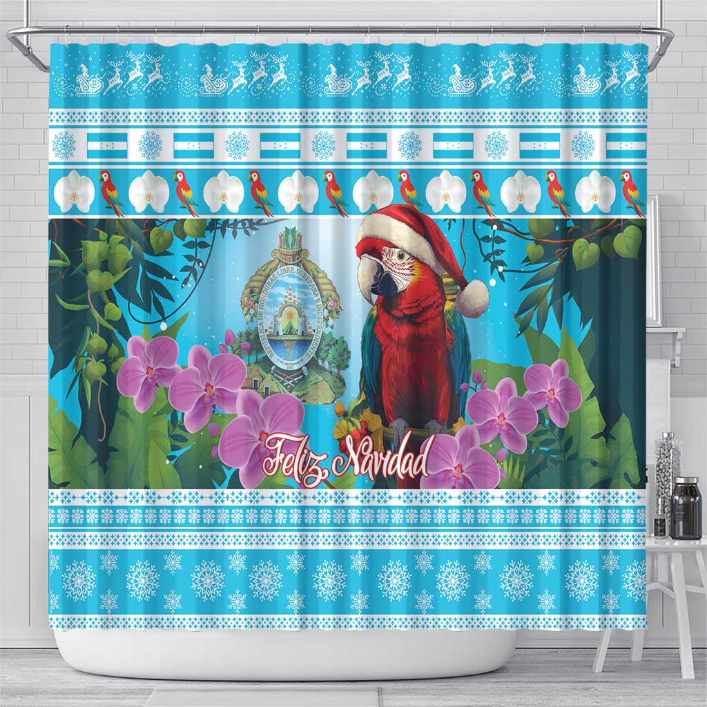 Honduras Christmas Shower Curtain Scarlet Macaw With Feliz Navidad