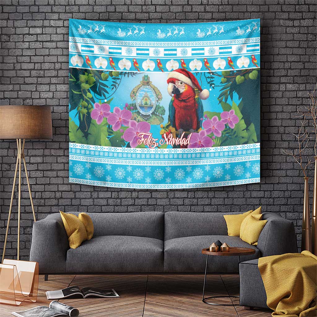 Honduras Christmas Tapestry Scarlet Macaw With Feliz Navidad - Wonder Print Shop