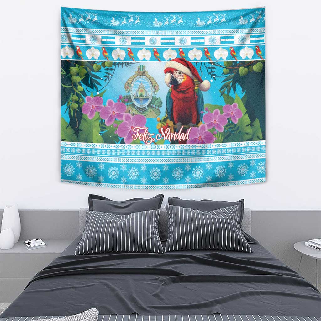 Honduras Christmas Tapestry Scarlet Macaw With Feliz Navidad - Wonder Print Shop