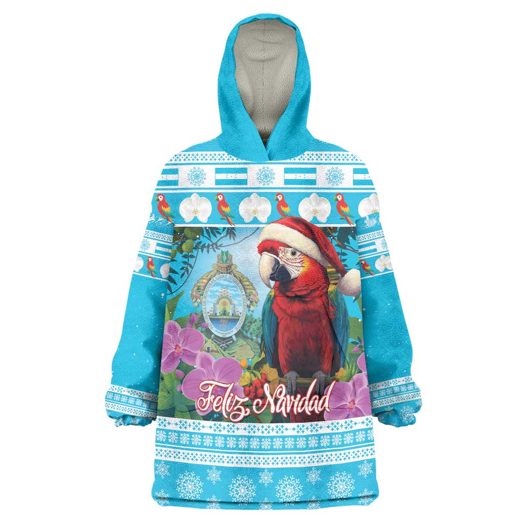 Honduras Christmas Wearable Blanket Hoodie Scarlet Macaw With Feliz Navidad - Wonder Print Shop