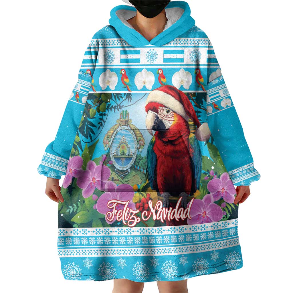 Honduras Christmas Wearable Blanket Hoodie Scarlet Macaw With Feliz Navidad - Wonder Print Shop