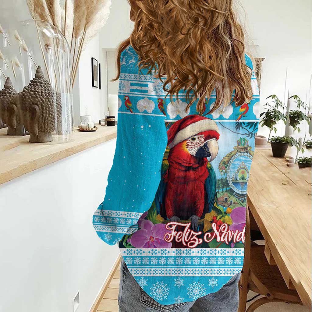 Honduras Christmas Women Casual Shirt Scarlet Macaw With Feliz Navidad - Wonder Print Shop