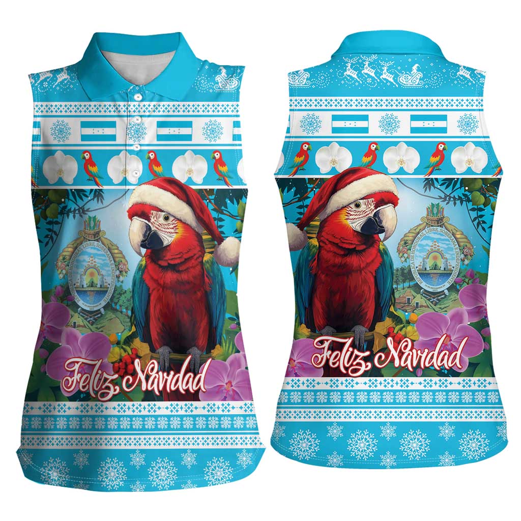 Honduras Christmas Women Sleeveless Polo Shirt Scarlet Macaw With Feliz Navidad - Wonder Print Shop