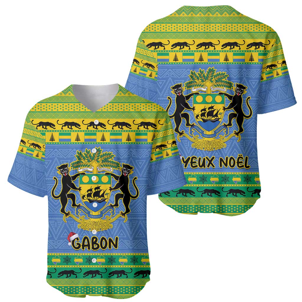 Gabon Christmas Baseball Jersey Coat Of Arms Joyeux Noel - Wonder Print Shop