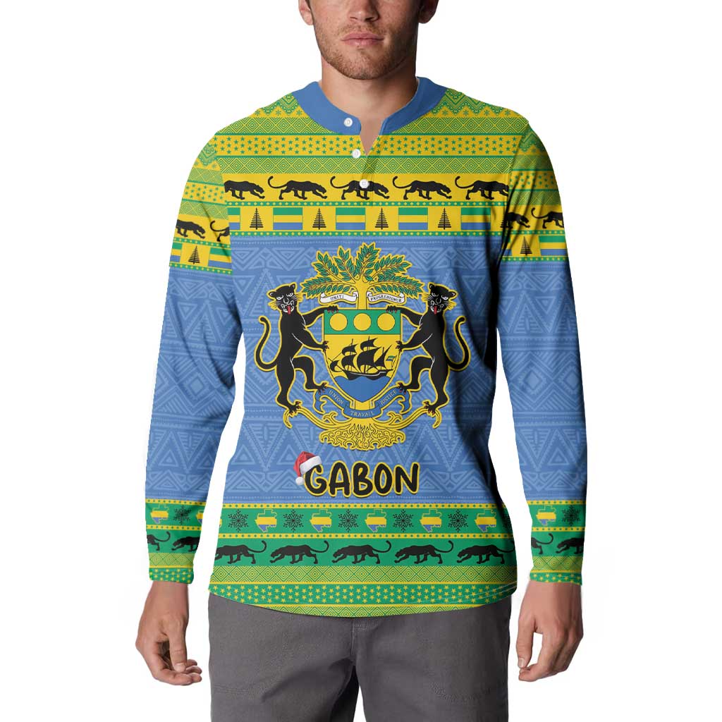 Gabon Christmas Button Sweatshirt Coat Of Arms Joyeux Noel - Wonder Print Shop