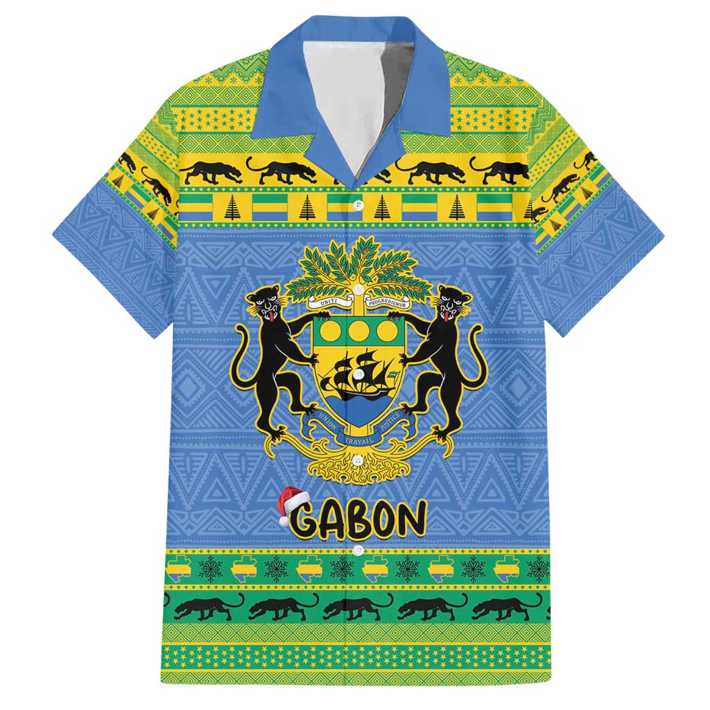 Gabon Christmas Family Matching Short Sleeve Bodycon Dress and Hawaiian Shirt Coat Of Arms Joyeux Noel - Wonder Print Shop