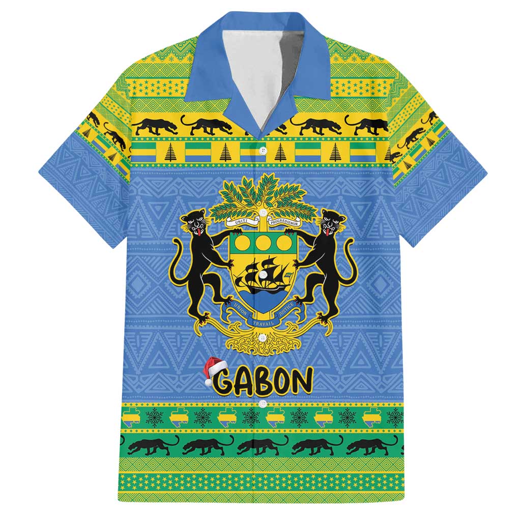 Gabon Christmas Family Matching Summer Maxi Dress and Hawaiian Shirt Coat Of Arms Joyeux Noel - Wonder Print Shop