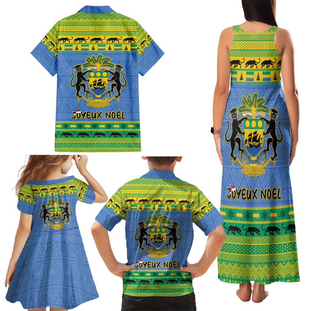 Gabon Christmas Family Matching Tank Maxi Dress and Hawaiian Shirt Coat Of Arms Joyeux Noel - Wonder Print Shop