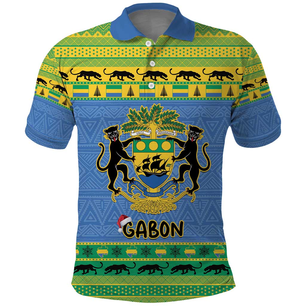 Gabon Christmas Polo Shirt Coat Of Arms Joyeux Noel - Wonder Print Shop