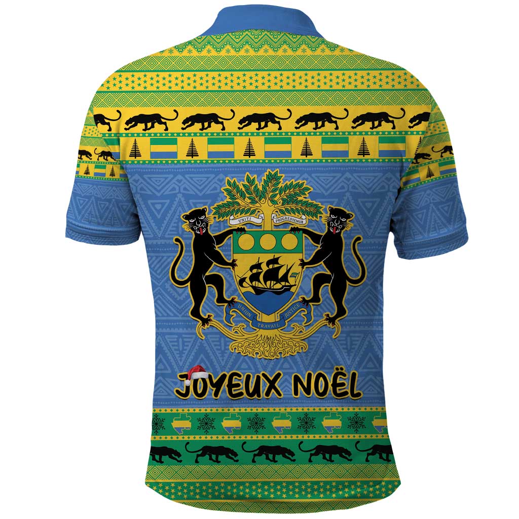 Gabon Christmas Polo Shirt Coat Of Arms Joyeux Noel - Wonder Print Shop