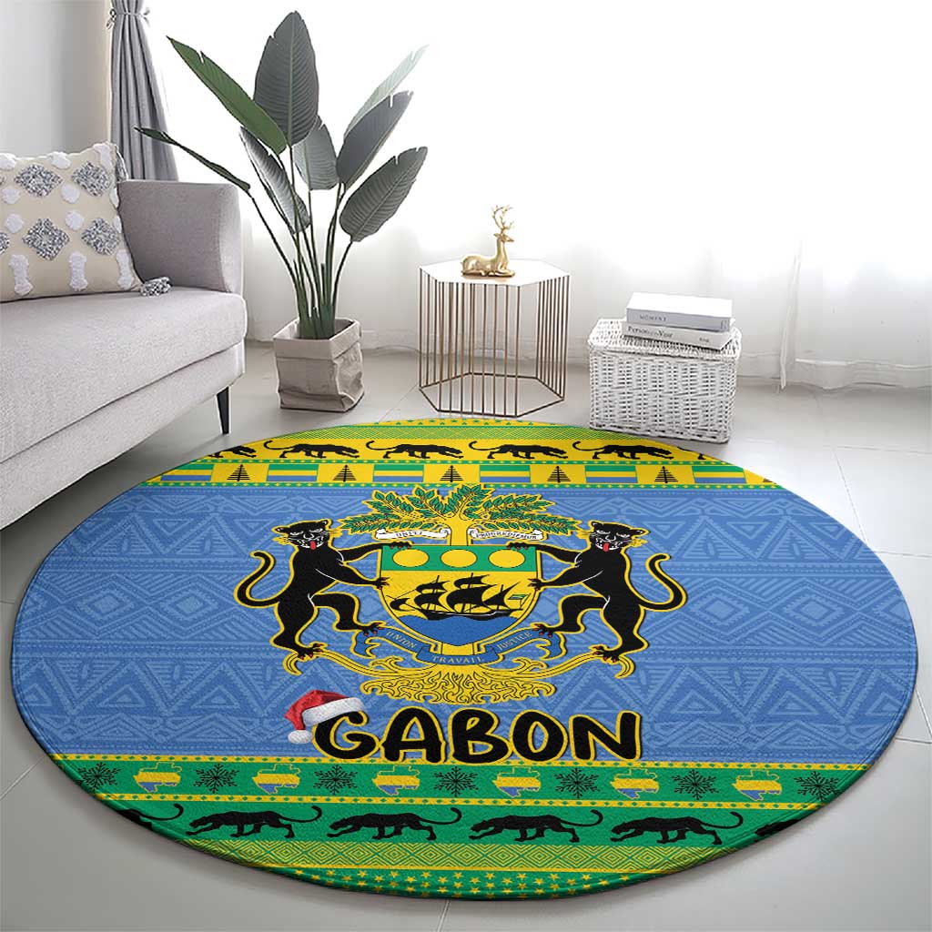 Gabon Christmas Round Carpet Coat Of Arm Joyeux Noel
