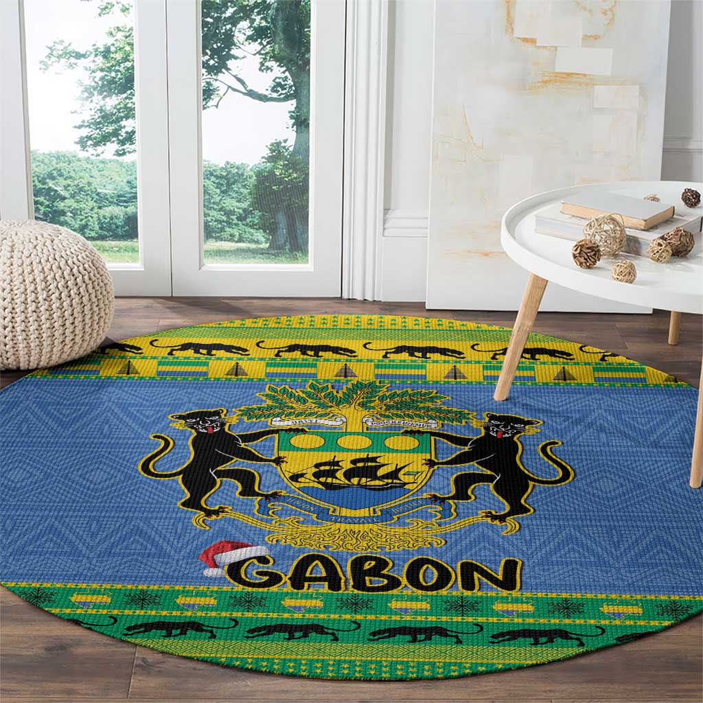 Gabon Christmas Round Carpet Coat Of Arm Joyeux Noel