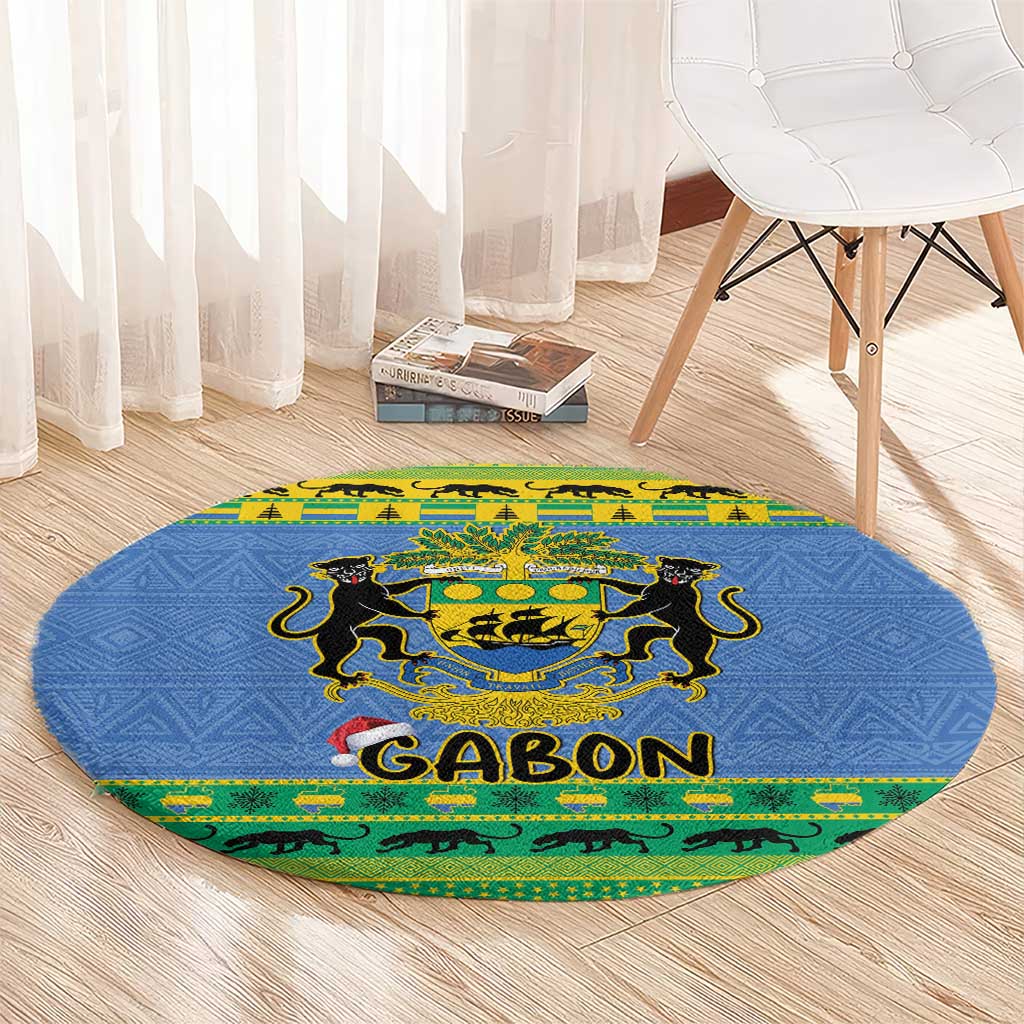 Gabon Christmas Round Carpet Coat Of Arm Joyeux Noel