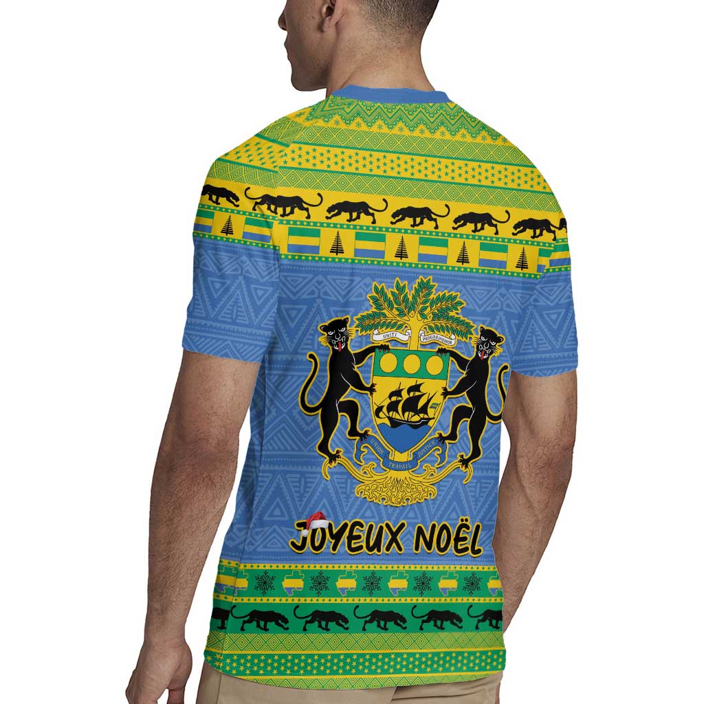 Gabon Christmas Rugby Jersey Coat Of Arms Joyeux Noel - Wonder Print Shop