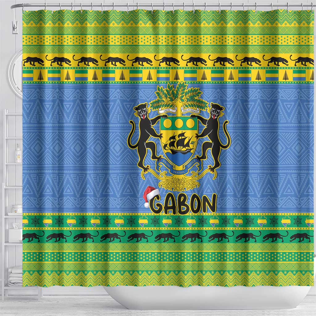 Gabon Christmas Shower Curtain Coat Of Arm Joyeux Noel
