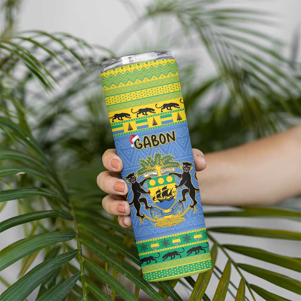 Gabon Christmas Skinny Tumbler Coat Of Arms Joyeux Noel - Wonder Print Shop