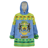 Gabon Christmas Wearable Blanket Hoodie Coat Of Arms Joyeux Noel - Wonder Print Shop