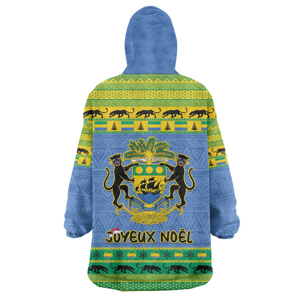 Gabon Christmas Wearable Blanket Hoodie Coat Of Arms Joyeux Noel - Wonder Print Shop