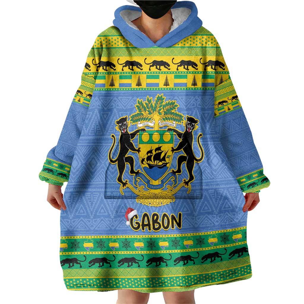 Gabon Christmas Wearable Blanket Hoodie Coat Of Arms Joyeux Noel - Wonder Print Shop