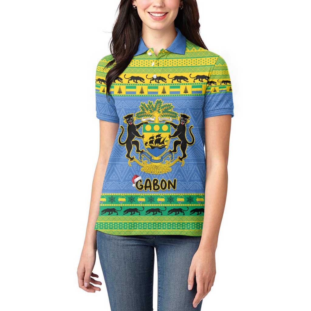 Gabon Christmas Women Polo Shirt Coat Of Arms Joyeux Noel - Wonder Print Shop