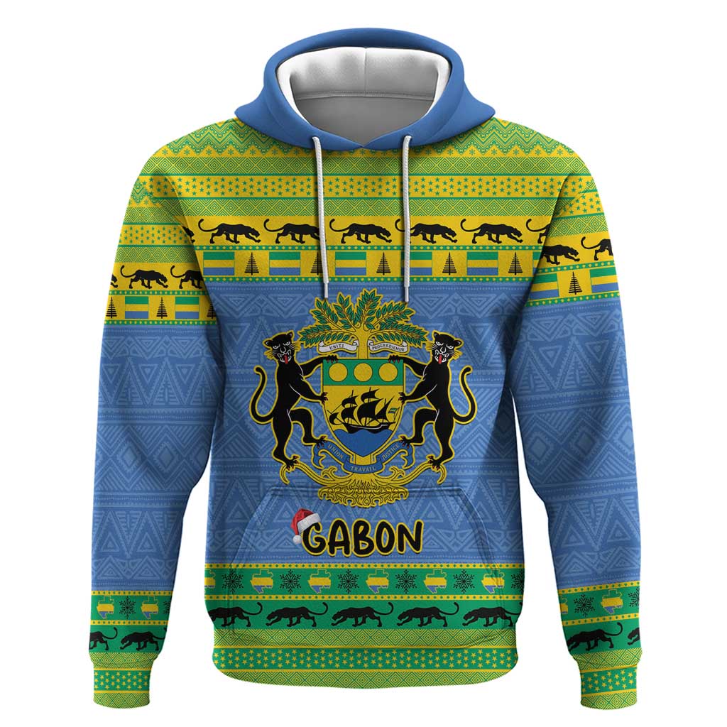 Gabon Christmas Zip Hoodie Coat Of Arms Joyeux Noel - Wonder Print Shop