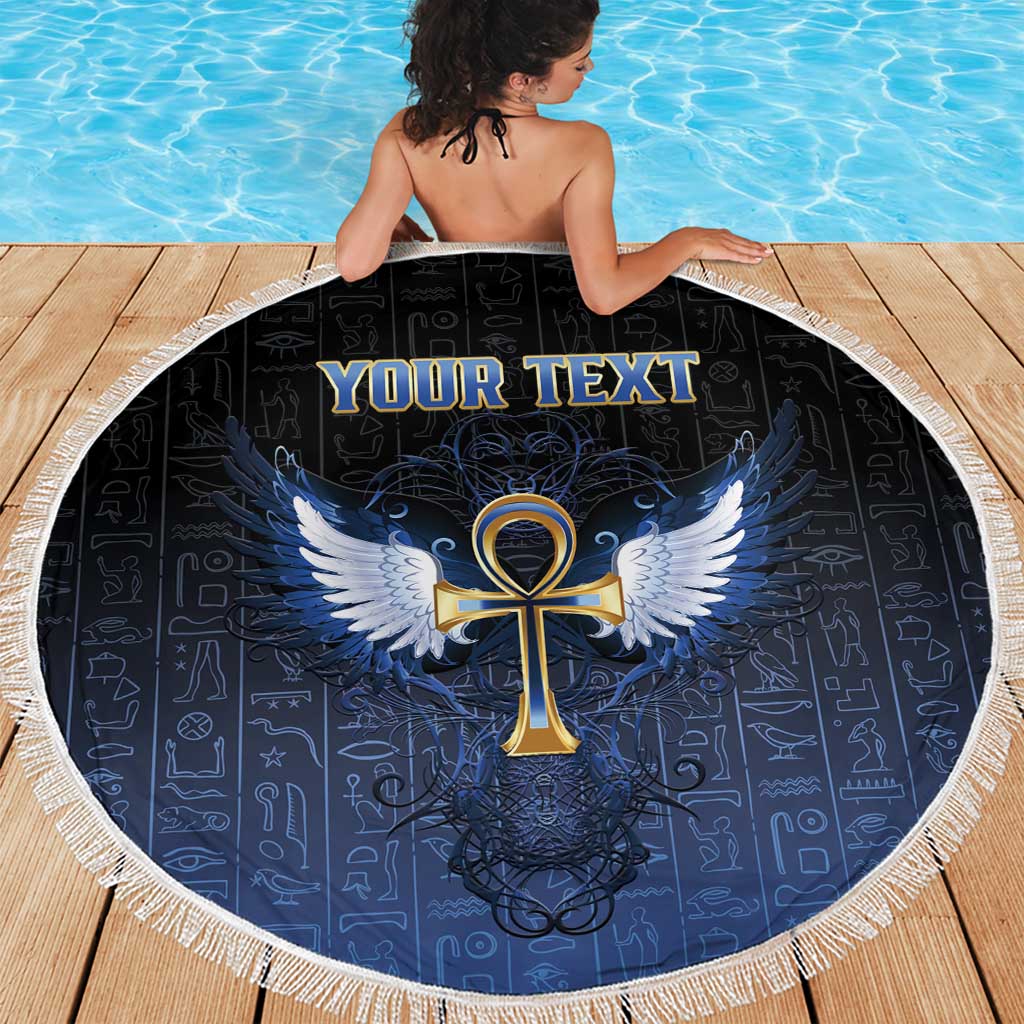 Personalised Egyptian Ankh Beach Blanket Egypt Hieroglyphs Pattern