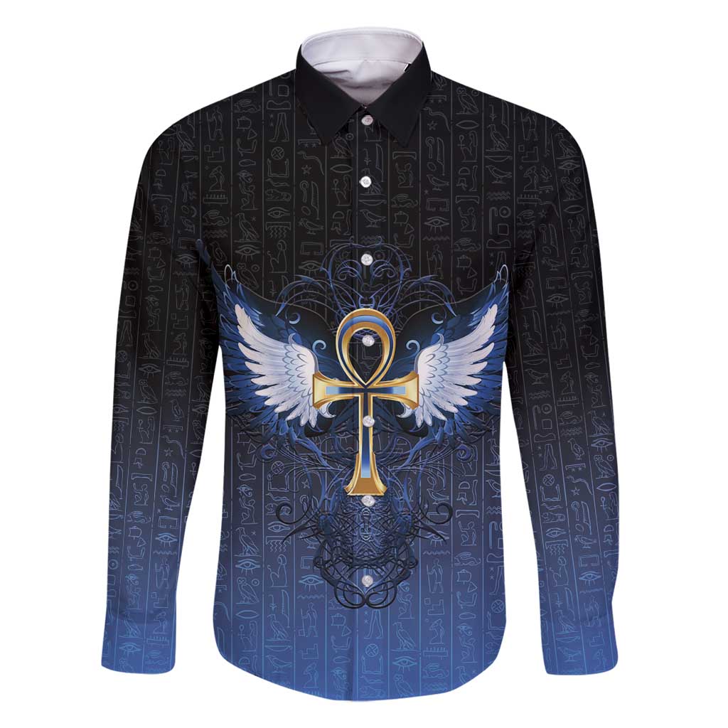 Personalised Egyptian Ankh Family Matching Long Sleeve Bodycon Dress and Hawaiian Shirt Egypt Hieroglyphs Pattern