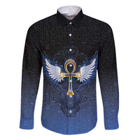 Personalised Egyptian Ankh Family Matching Long Sleeve Bodycon Dress and Hawaiian Shirt Egypt Hieroglyphs Pattern