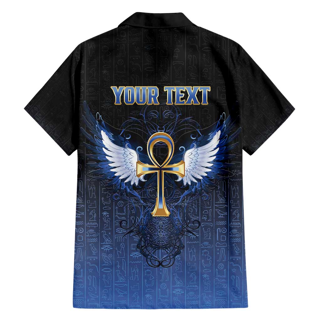 Personalised Egyptian Ankh Family Matching Off Shoulder Short Dress and Hawaiian Shirt Egypt Hieroglyphs Pattern