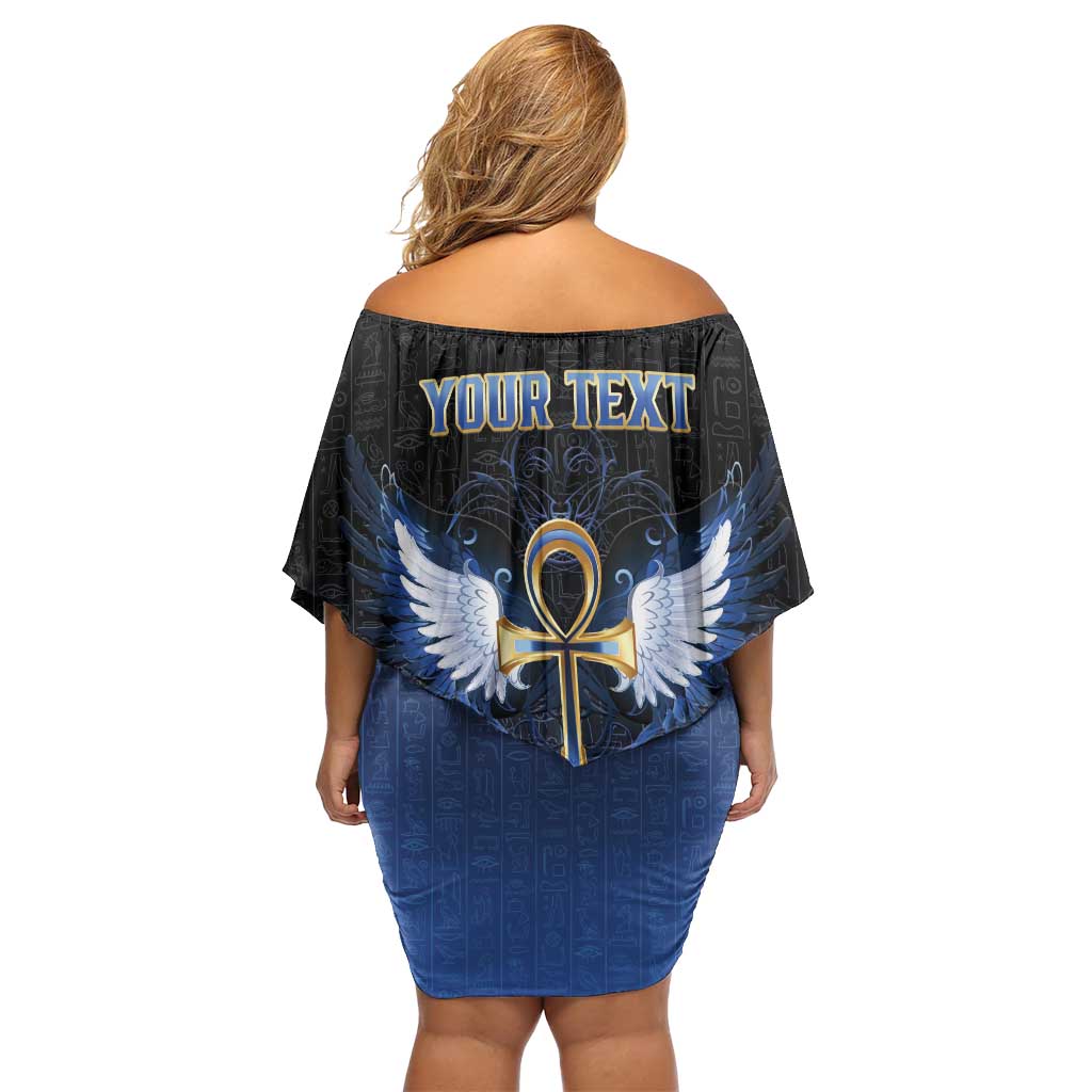 Personalised Egyptian Ankh Family Matching Off Shoulder Short Dress and Hawaiian Shirt Egypt Hieroglyphs Pattern