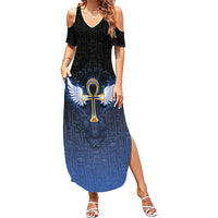 Personalised Egyptian Ankh Family Matching Summer Maxi Dress and Hawaiian Shirt Egypt Hieroglyphs Pattern