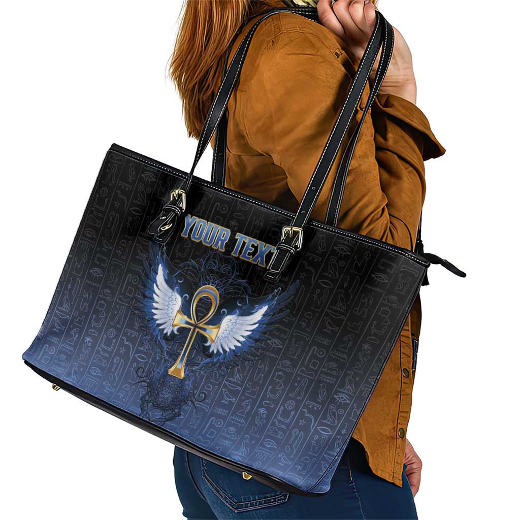 Personalised Egyptian Ankh Leather Tote Bag Egypt Hieroglyphs Pattern
