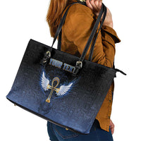 Personalised Egyptian Ankh Leather Tote Bag Egypt Hieroglyphs Pattern
