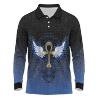 Personalised Egyptian Ankh Long Sleeve Polo Shirt Egypt Hieroglyphs Pattern