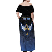 Personalised Egyptian Ankh Off Shoulder Maxi Dress Egypt Hieroglyphs Pattern