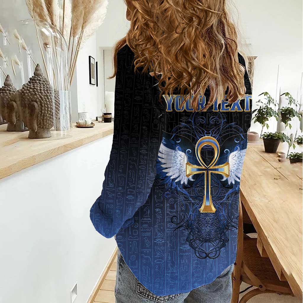 Personalised Egyptian Ankh Women Casual Shirt Egypt Hieroglyphs Pattern