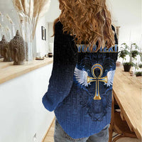 Personalised Egyptian Ankh Women Casual Shirt Egypt Hieroglyphs Pattern