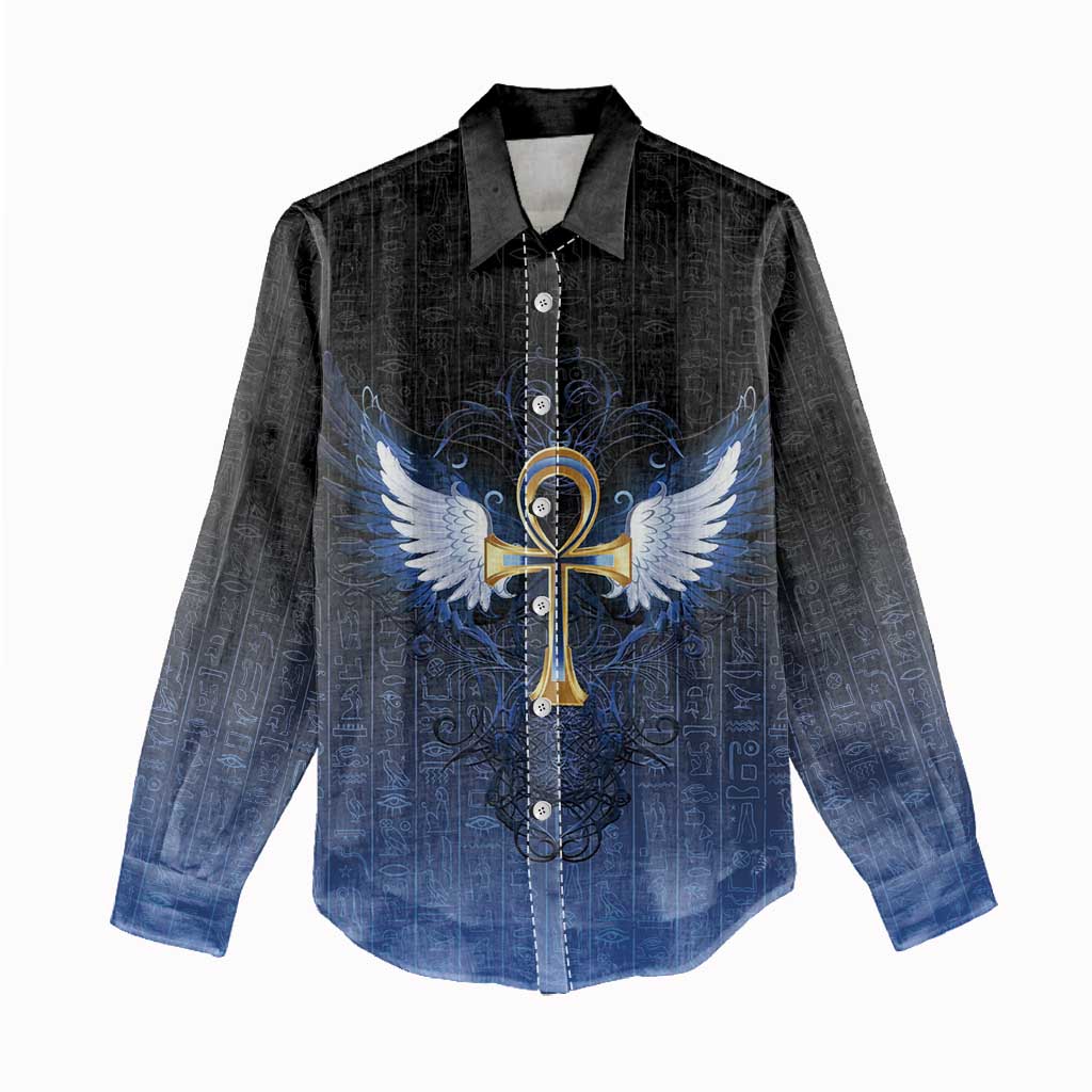 Personalised Egyptian Ankh Women Casual Shirt Egypt Hieroglyphs Pattern
