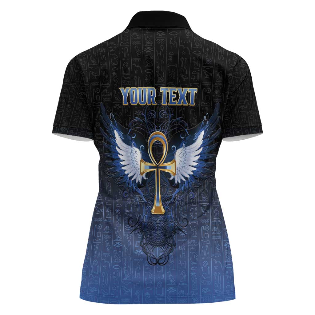 Personalised Egyptian Ankh Women Polo Shirt Egypt Hieroglyphs Pattern