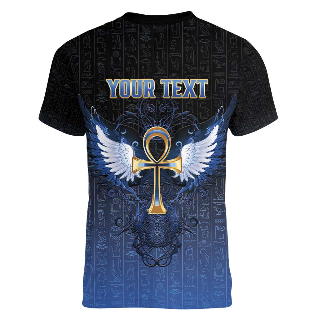 Personalised Egyptian Ankh Women V-Neck T-Shirt Egypt Hieroglyphs Pattern