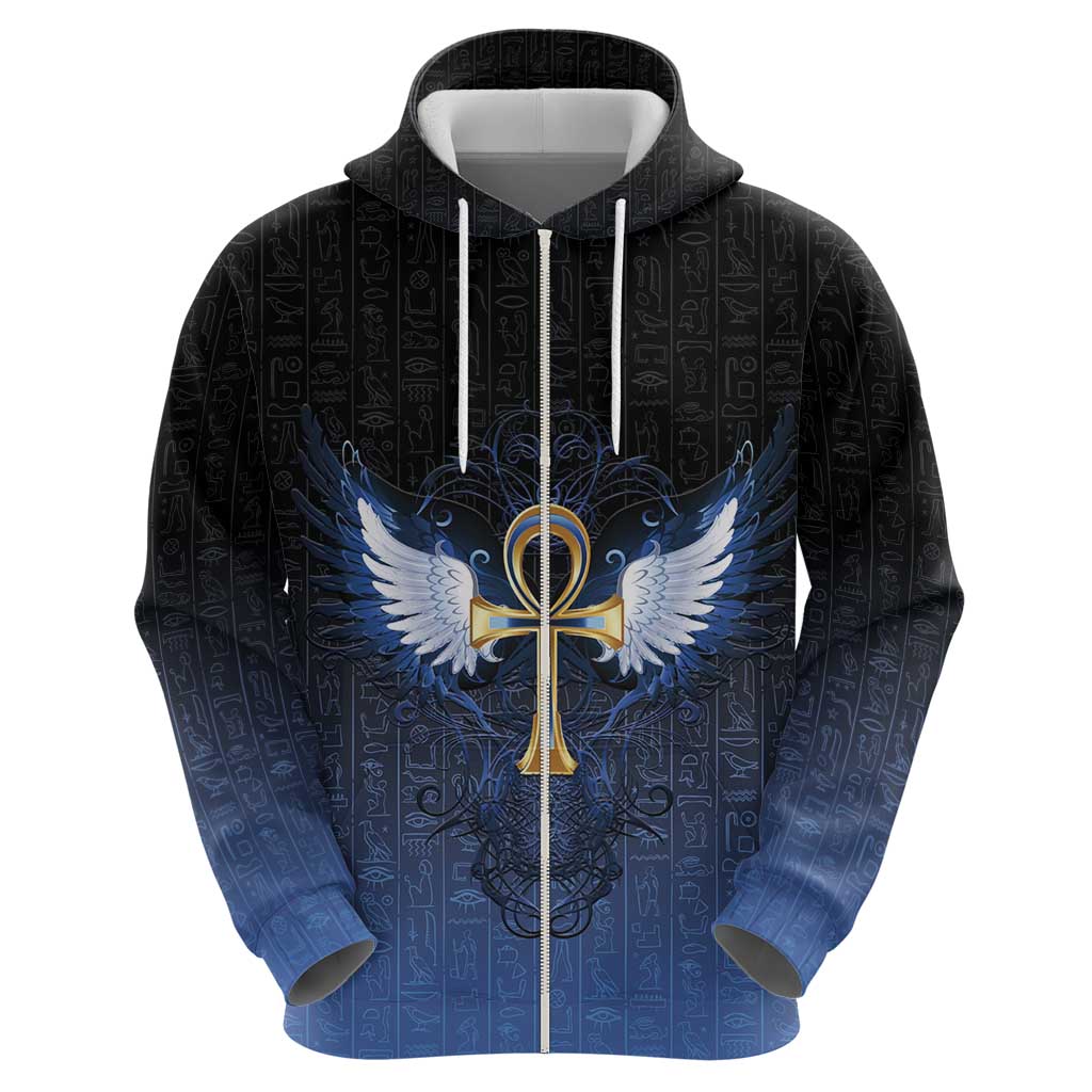 Personalised Egyptian Ankh Zip Hoodie Egypt Hieroglyphs Pattern