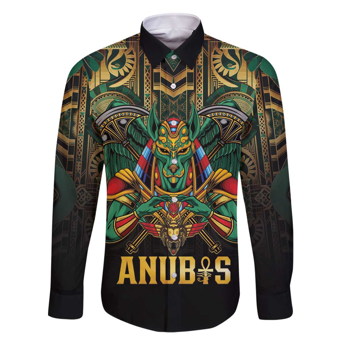 Egypt Anubis Family Matching Off The Shoulder Long Sleeve Dress and Hawaiian Shirt Golden Ancient Egypt Pattern